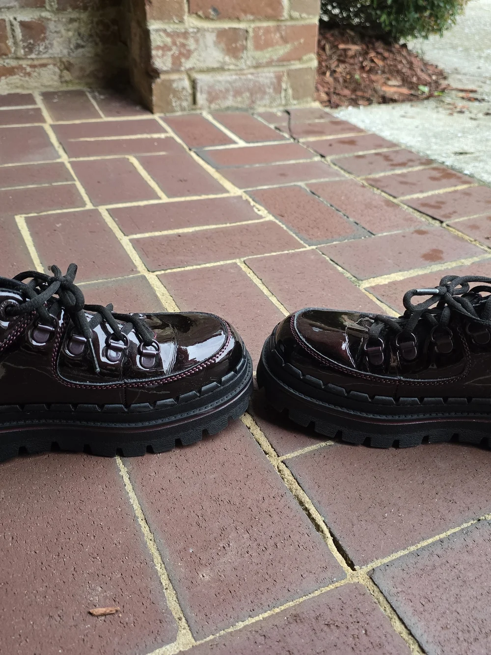 Skechers Wine Color Patent Platform Sneakers with Burgundy Accents